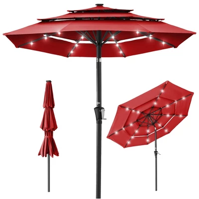Best Choice Products 10ft 3-Tier Solar Patio Umbrella W/ 24 LED Lights, Tilt Adjustment, Easy Crank - Image 8