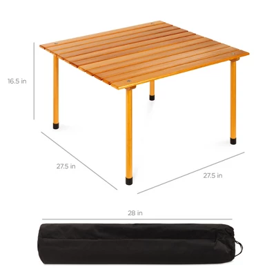 Best Choice Products 28x28in Foldable Indoor Outdoor Portable Wooden Table For Picnics, Camping, Beach W/ Carrying Case - Image 6