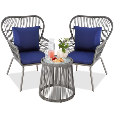 Best Choice Products 3-Piece Patio Conversation Bistro Set, Outdoor Wicker W/ 2 Chairs, Cushions, Side Table - Image 9