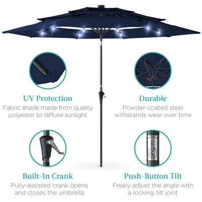 Best Choice Products 10ft 3-Tier Solar Patio Umbrella W/ 24 LED Lights, Tilt Adjustment, Easy Crank - Image 4