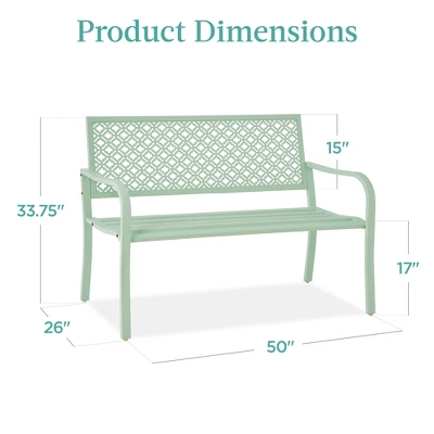 Best Choice Products Indoor Outdoor Steel Garden Bench W/ Geometric Backrest, Foot Levelers - Image 6