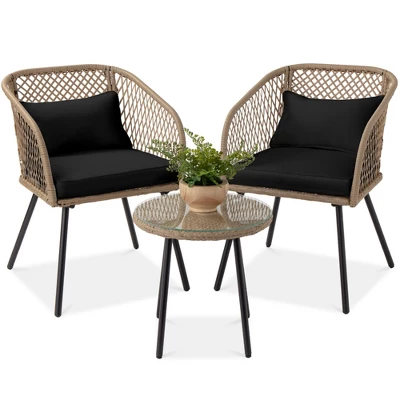 Best Choice Products 3-Piece Outdoor Wicker Bistro Set Patio Chat Conversation Furniture W/ 2 Chairs, Side Table - Image 6
