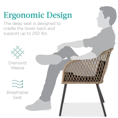 Best Choice Products 3-Piece Outdoor Wicker Bistro Set Patio Chat Conversation Furniture W/ 2 Chairs, Side Table - Image 3