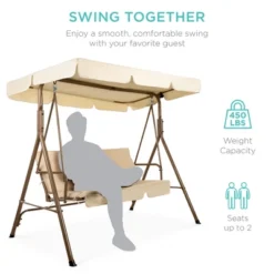 Best Choice Products 2-Person Outdoor Large Convertible Canopy Swing Glider Lounge Chair W/ Removable Cushions