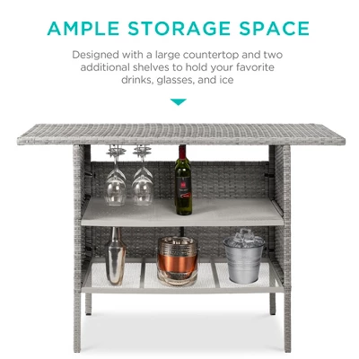 Best Choice Products Outdoor Patio Wicker Bar Counter Table W/ 2 Steel Shelves, 2 Sets Of Rails - Image 4