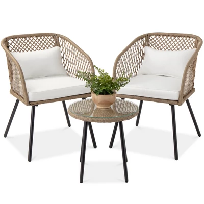 Best Choice Products 3-Piece Outdoor Wicker Bistro Set Patio Chat Conversation Furniture W/ 2 Chairs, Side Table - Image 7