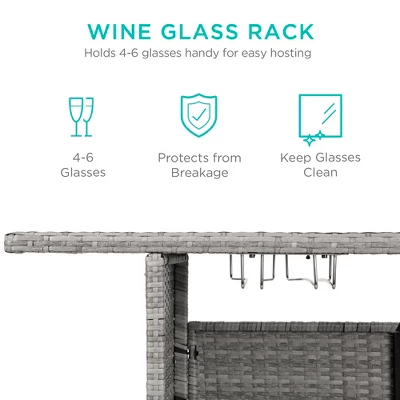 Best Choice Products Outdoor Patio Wicker Bar Counter Table W/ 2 Steel Shelves, 2 Sets Of Rails - Image 5