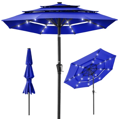 Best Choice Products 10ft 3-Tier Solar Patio Umbrella W/ 24 LED Lights, Tilt Adjustment, Easy Crank - Image 9
