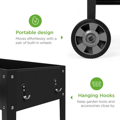 Best Choice Products Mobile Raised Ergonomic Metal Planter Garden Bed W/Wheels, Lower Shelf, 38x16x32in, Dark Gray - Image 3