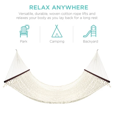 Best Choice Products 2-Person Woven Cotton Rope Double Hammock For Backyard W/ Spreader Bars, Carrying Case - Image 2