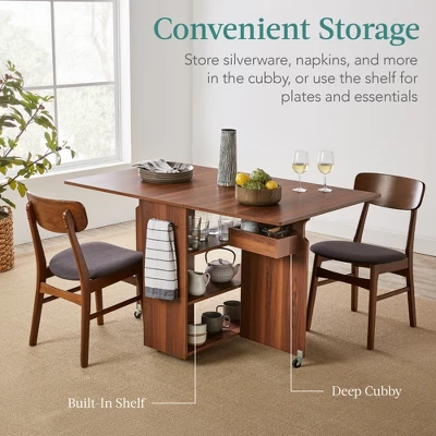 Best Choice Products Multipurpose Folding Table W/ Built-in Wheels, 3 Storage Shelves, Cubby, Carrying Handle - Image 3