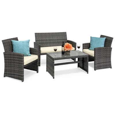 Best Choice Products 4-Piece Outdoor Wicker Patio Conversation Furniture Set W/ Coffee Table, Cushions - Image 10