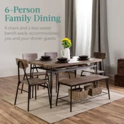 Best Choice Products 6-Piece 55in Modern Home Dining Set W/ Storage Racks, Rectangular Table, Bench, 4 Chairs