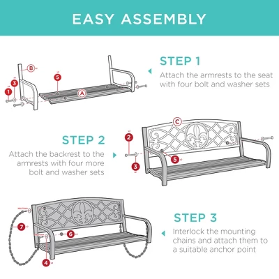 Best Choice Products 2-Person Metal Outdoor Porch Swing, Hanging Patio Bench W/ Weather-Resistant Steel - Image 4
