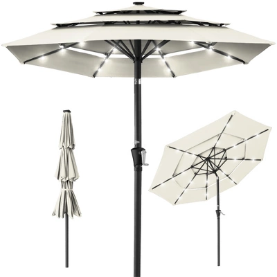 Best Choice Products 10ft 3-Tier Solar Patio Umbrella W/ 24 LED Lights, Tilt Adjustment, Easy Crank - Image 12