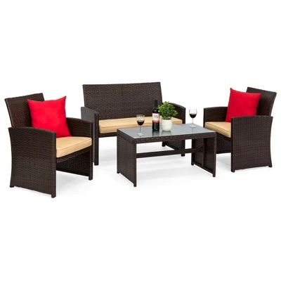 Best Choice Products 4-Piece Outdoor Wicker Patio Conversation Furniture Set W/ Coffee Table, Cushions - Image 9