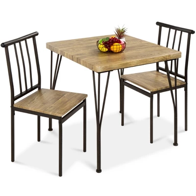Best Choice Products 3-Piece Indoor Metal Wood Square Dining Table, Furniture Set W/ 2 Chairs - Image 7