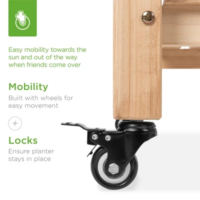 Best Choice Products Raised Garden Bed 48x23x32in Wood Mobile Elevated Planter W/ Wheel Locks, Shelf, Liner - Image 2