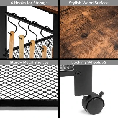 Best Choice Products 3-Tier Microwave Cart Rolling Utility Serving Cart Organizer W/ 2 Storage Shelves, 4 Hooks - Image 5