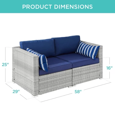 Best Choice Products 2-Person Outdoor Patio Loveseat Wicker Sofa Couch Furniture Set W/ 2 Accent Pillows - Gray/Navy - Image 6