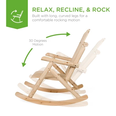 Best Choice Products Wooden Rocking Chair Outdoor Wood Rocker Adirondack Lounger Patio Accent Furniture - Natural Finish - Image 2