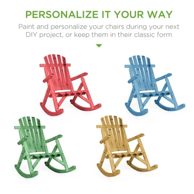 Best Choice Products Wooden Rocking Chair Outdoor Wood Rocker Adirondack Lounger Patio Accent Furniture - Natural Finish - Image 4