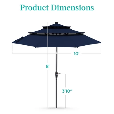Best Choice Products 10ft 3-Tier Solar Patio Umbrella W/ 24 LED Lights, Tilt Adjustment, Easy Crank - Image 6