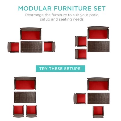 Best Choice Products 4-Piece Outdoor Wicker Patio Conversation Furniture Set W/ Coffee Table, Cushions