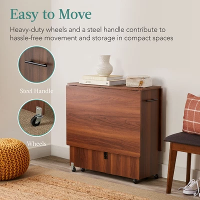 Best Choice Products Multipurpose Folding Table W/ Built-in Wheels, 3 Storage Shelves, Cubby, Carrying Handle - Image 4