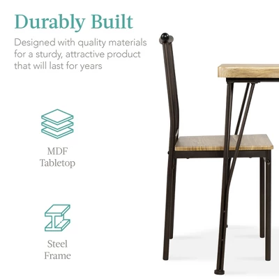 Best Choice Products 3-Piece Indoor Metal Wood Square Dining Table, Furniture Set W/ 2 Chairs - Image 2