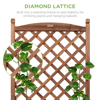 Best Choice Products 60in Mobile Wood Planter Box & Diamond Lattice Trellis, W/ Drainage Holes, Optional Wheels - Walnut
