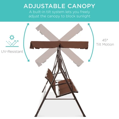 Best Choice Products 2-Seater Outdoor Adjustable Canopy Swing Glider Patio Bench W/ Textilene, Steel Frame - Image 4