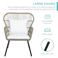 Best Choice Products 3-Piece Patio Conversation Bistro Set, Outdoor Wicker W/ 2 Chairs, Cushions, Side Table