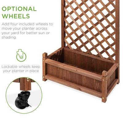 Best Choice Products 60in Mobile Wood Planter Box & Diamond Lattice Trellis, W/ Drainage Holes, Optional Wheels - Walnut - Image 3