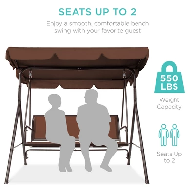 Best Choice Products 2-Seater Outdoor Adjustable Canopy Swing Glider Patio Bench W/ Textilene, Steel Frame - Image 3