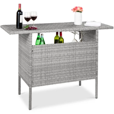 Best Choice Products Outdoor Patio Wicker Bar Counter Table W/ 2 Steel Shelves, 2 Sets Of Rails - Image 7