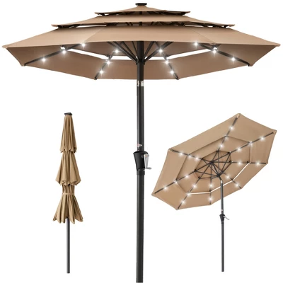Best Choice Products 10ft 3-Tier Solar Patio Umbrella W/ 24 LED Lights, Tilt Adjustment, Easy Crank - Image 10