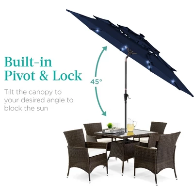 Best Choice Products 10ft 3-Tier Solar Patio Umbrella W/ 24 LED Lights, Tilt Adjustment, Easy Crank - Image 3