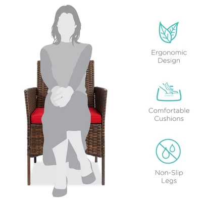 Best Choice Products 3-Piece Outdoor Wicker Conversation Bistro Set, Patio Chat Furniture W/ 2 Chairs, Table