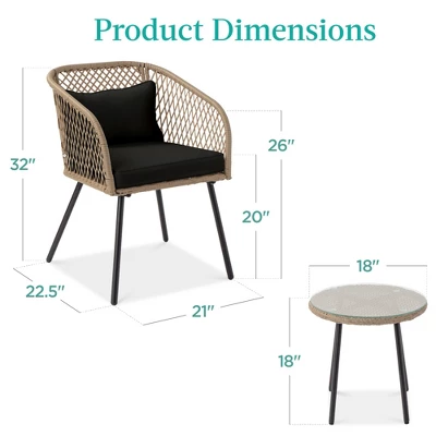 Best Choice Products 3-Piece Outdoor Wicker Bistro Set Patio Chat Conversation Furniture W/ 2 Chairs, Side Table - Image 5