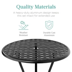 Best Choice Products 3-Piece Aluminum Patio Bistro Set W/ Umbrella Hole, 2 Chairs, Polyester Cushions - Black/Red