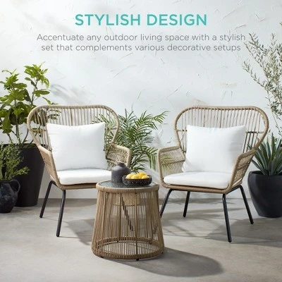 Best Choice Products 3-Piece Patio Conversation Bistro Set, Outdoor Wicker W/ 2 Chairs, Cushions, Side Table - Image 5