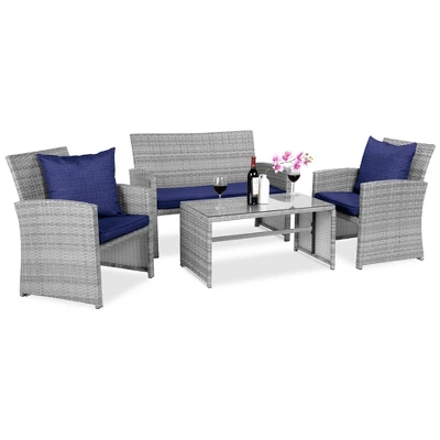 Best Choice Products 4-Piece Outdoor Wicker Patio Conversation Furniture Set W/ Coffee Table, Cushions - Image 12