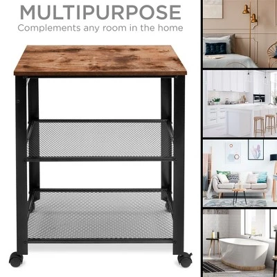 Best Choice Products 3-Tier Microwave Cart Rolling Utility Serving Cart Organizer W/ 2 Storage Shelves, 4 Hooks - Image 3