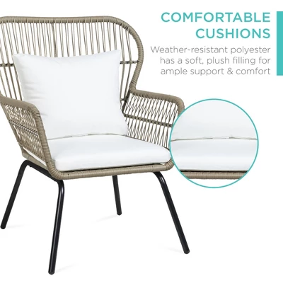 Best Choice Products 3-Piece Patio Conversation Bistro Set, Outdoor Wicker W/ 2 Chairs, Cushions, Side Table - Image 4