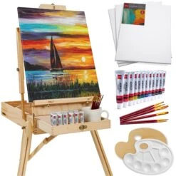 Best Choice Products Portable Wooden French Easel W/ 32pc Beginners Kit