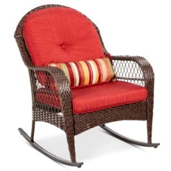 Best Choice Products Wicker Rocking Chair W/ Steel Frame, Decorative Pillow, Cushions
