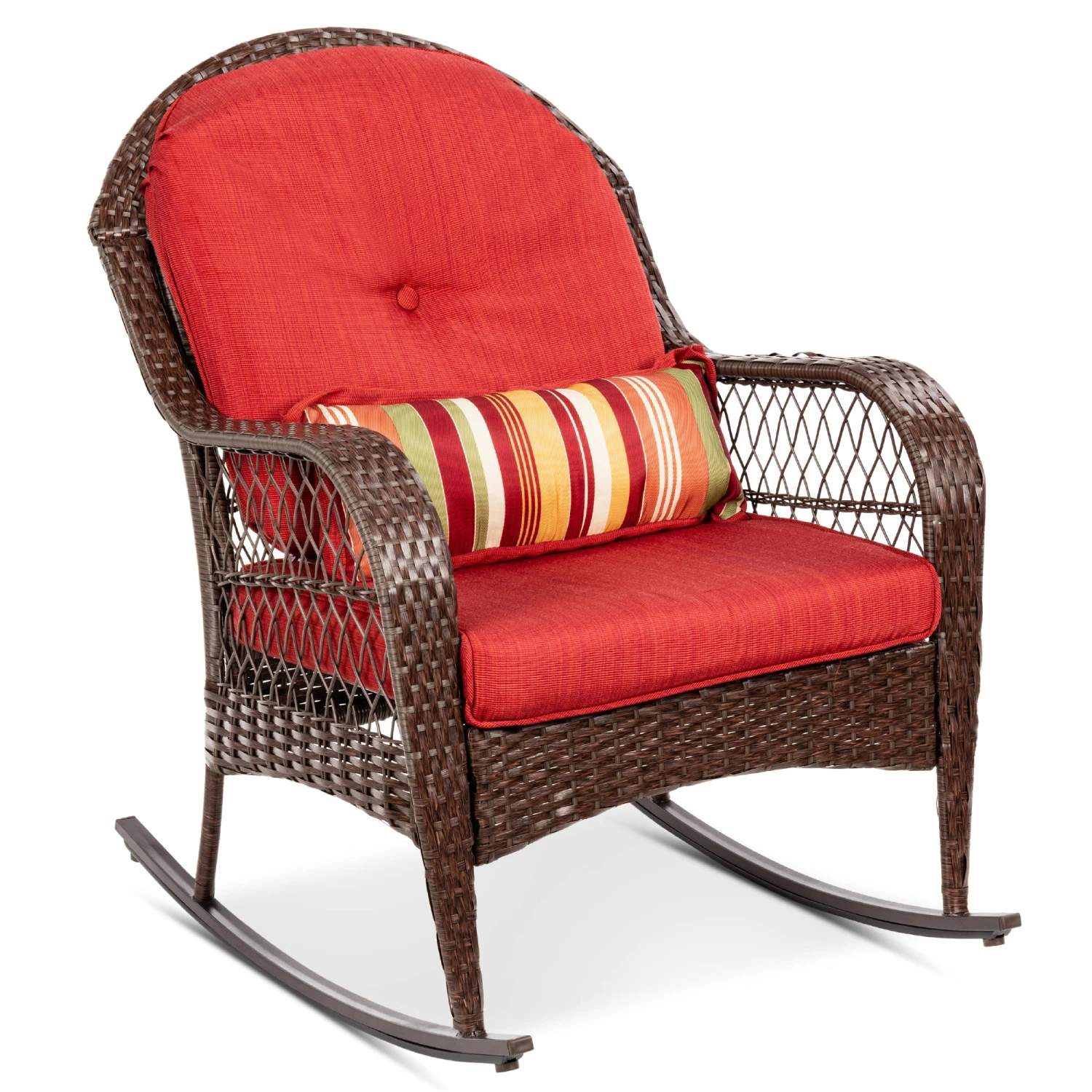 Best Choice Products Wicker Rocking Chair W/ Steel Frame, Decorative Pillow, Cushions