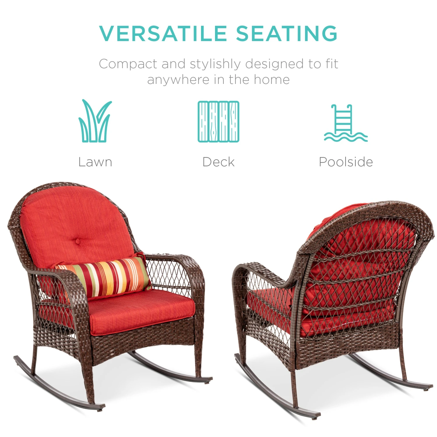 Best Choice Products Wicker Rocking Chair W/ Steel Frame, Decorative Pillow, Cushions - Image 5