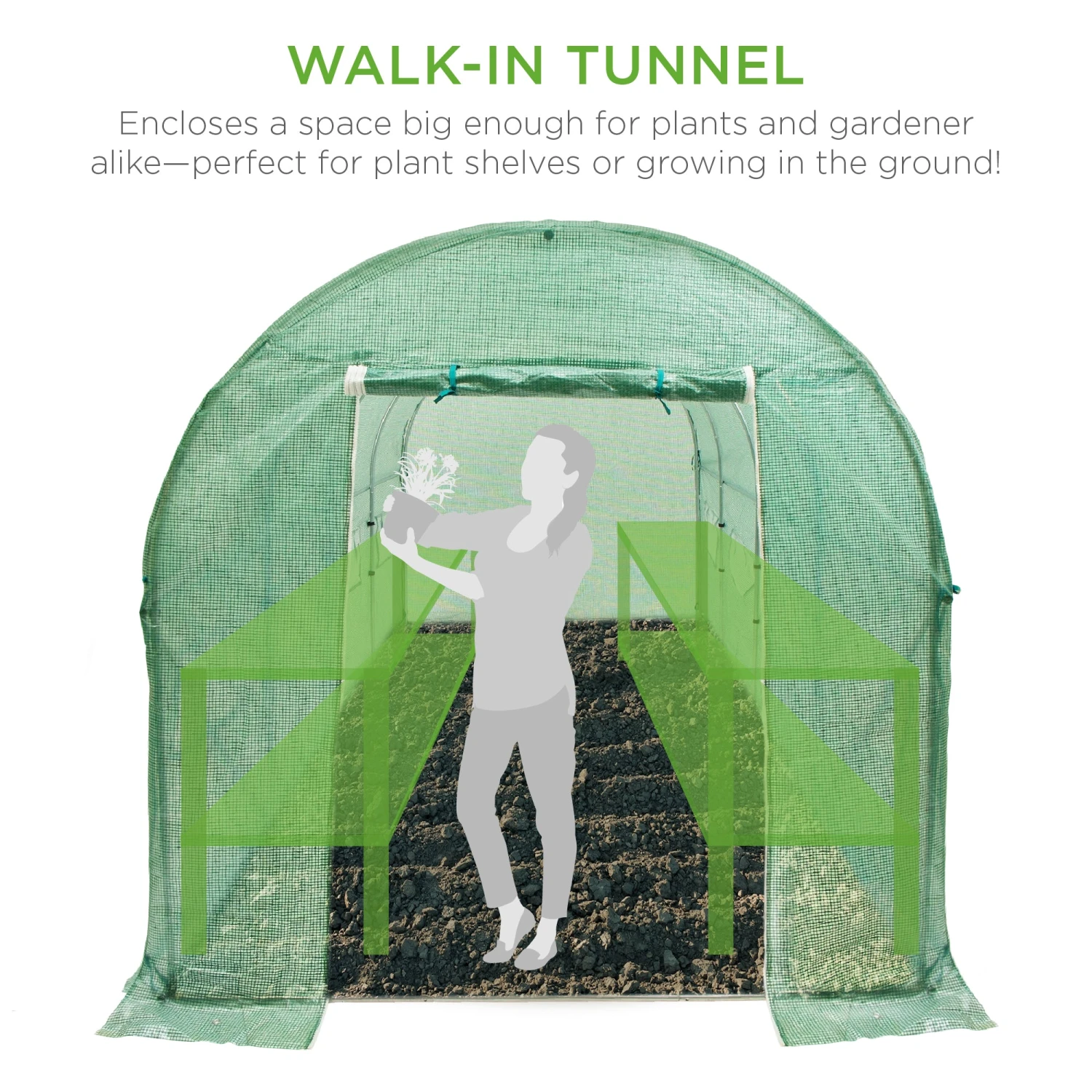 Best Choice Products Walk-In Greenhouse Tunnel Tent W/ Roll-Up Windows, Zippered Door - 15x7x7ft - Image 3
